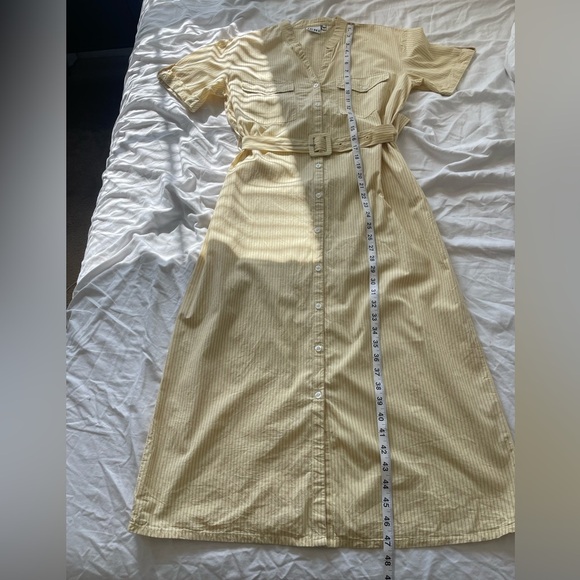 ICHI Yellow Striped Belted Shirt Dress Button Down Midi Short Sleeve Pockets - Picture 12 of 14